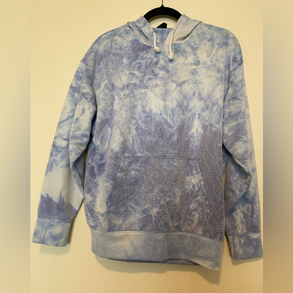 Nike Blue and White Tie-Dye Hoodie Size S